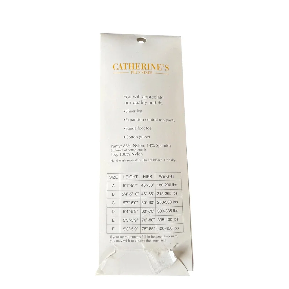 Catherines Control Top Pantyhose Size E Beige Sheer Nylon NIP
